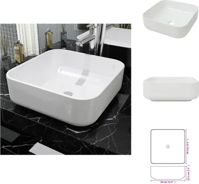 Produktbild von vidaXL Waschbecken Quadratisch Keramik Weiß 39x39x13,5 cm -  Badezimmer-Waschbecken