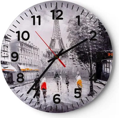 Produktbild von Wanduhr - Rund - Glasuhr - Architektur Paris Eiffle Frankreich - 40x40cm - Schleichendes Uhrwerk - Lautlos - zum Aufhängen bereit - Dekoration Modern - Wanddekoration aus Glas - C4AR40x40-2961