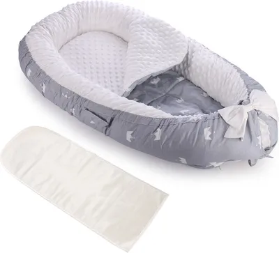 Produktbild von Babynestchen mit Matratzen, tragbare Neugeborenenliege für Babys von 0 bis 24 Monaten, weich, maschinenwaschbar, leicht(Krone / Grau)