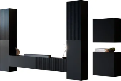 Produktbild von MIRJAN24 Wohnwand Capital V, Große Anbauwand, Wohnzimmer-Set (Farbe: Schwarz)