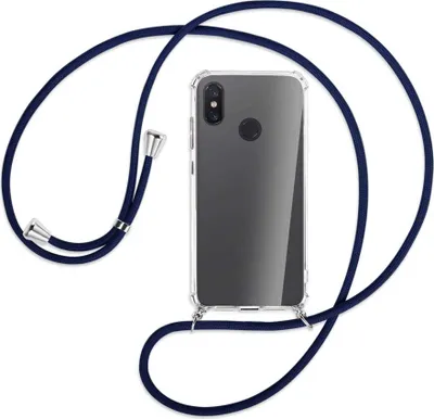 Produktbild von Handykette Backcover-Schutzhülle mit Band (Metall silberfarben) für Xiaomi Mi 8 / Mi 8 Pro - dunkelblau