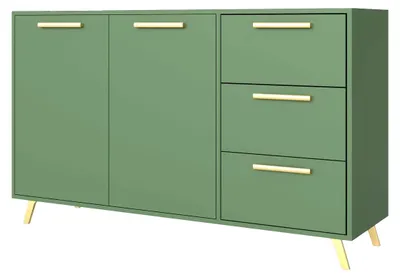 Produktbild von Masseno Kommode ELISE 140 cm Sideboard mit 3 Schubladen und 2 Türen für Wohnzimmer Schlafzimmer Modern 140x41x86 cm Grün