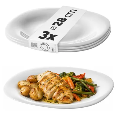 Image de KADAX Assiettes plates "Bleia", assiettes plates blanches, set d'assiettes moderne, 3 pièces, lavable au lave-vaisselle