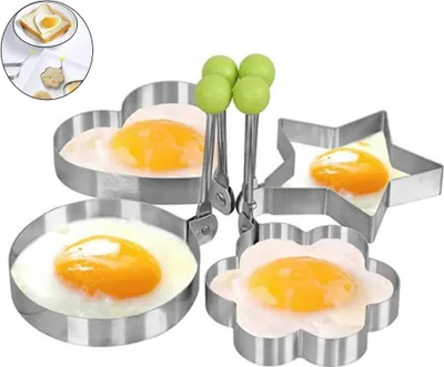 Obrázok produktu pre Krúžok na vajcia z nehrdzavejúcej ocele, zrkadlový tvar pre panvicu, DIY raňajkové krúžky na palacinky, nepriľnavý tvarovací prvok na vyprážané vajcia, krúžky na varenie v tvare srdca a kvetu, 4 kusy