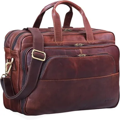 Produktbild von Silecomplaza Artemis Vintage Lehrertasche Leder Aktentasche Herren Damen Businesstasche groß für Zwei Aktenordner 15,6 Laptoptasche Echtleder Farbe:Cognac - Dunkelbraun