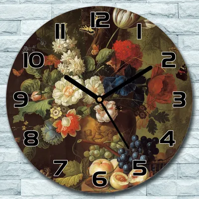 Produktbild von Wanduhr aus Glas Rund fi 30 Buntes Blumenstrauß Quarz Deko Schlafzimmer Büro