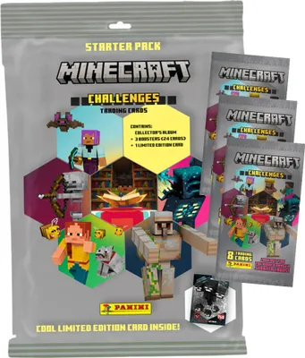 Produktbild von Panini Minecraft 4 Karten - Sammelkarten Challenges Trading Cards (2025) - 1 Starter + 3 Booster