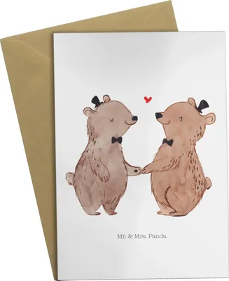 Produktbild von Mr. & Mrs. Panda Grußkarte Bären Gay Pride - Weiß - Geschenk, Hochzeitskarte, osterkarte, weihnachtskarten, einladungskarten, osterkarten, Klappkarte