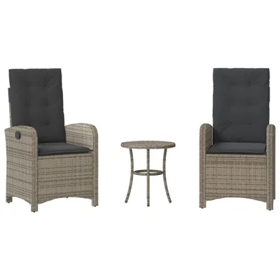 Produktbild von 3-tlg. Bistro-Set mit Kissen Grau Poly Rattan