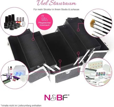Obrázek produktu pro Kosmetická sada pro nehty – kufr na make-up – pro profesionální použití – robustní konstrukce z ABS plastu – rozměry 36 x 22 x 27 cm