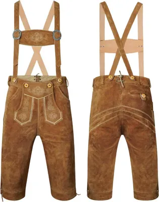 Immagine prodotto di Pantaloni in pelle da uomo Pantaloni tradizionali in pelle  Bretelle Marroni Taglia 46