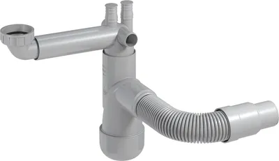 A gray plastic sink siphon with a flexible drain pipe, shown against a white background.