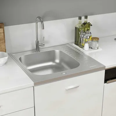 Produktbild von Spüle mit Abtropffläche 600x600x155 mm Edelstahl Waschbecken Ausgussbecken Küchenspülen