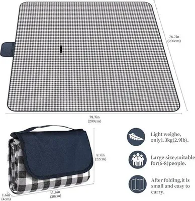 Produktbild von Famanu Picknickdecke 200 cm x 200 cm - Wasserfest, marineblau kariert