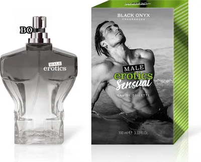 A perfume bottle and its packaging are displayed side-by-side.