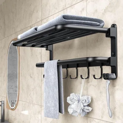 Obrázek produktu pro Černý hliníkový věšák na ručníky 56,5 cm se 7 háčky