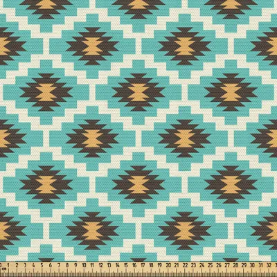 Produktbild von ABAKUHAUS Mexikaner Gewebe als Meterware, Vintage und geometrische Formen peruanischen Stammeskultur inspiriert, 2 M (148 x 200 cm), Blassblau Aprikose