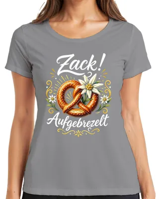 Productafbeelding van Zacht gebakken pretzel, edelweiss, traditioneel Alpendorp, dames T-shirt, grijs, maat 3XL