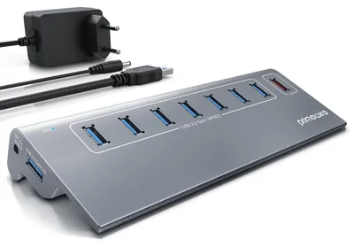 Produktbild von CSL - 8 Port USB 3.2 Gen.2 Port Hub – 10 GBit/s - 8 x USB 3.2 Gen2, Davon 1x Ladeport smart Charge – 8 Port Verteiler mit Netzteil - Alugehäuse - für PC Notebook Laptop Ultrabook Tablet PC