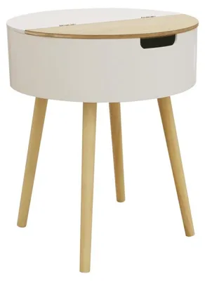 Image de Table coffre ronde rangement - Pieds bois naturel - D 45 x H 54,5 cm