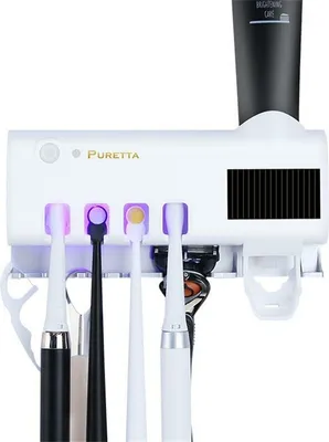 Imagen del producto de Soporte para cepillos de dientes con desinfección UV, dispensador automático de pasta de dientes, soporte de pared, organizador para cepillos de dientes - Blanco
