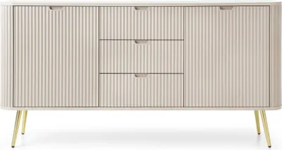 Image de Selsey Zova - Buffet 2 portes avec 3 tiroirs, gris avec pieds dorés, 168 cm