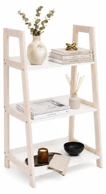 Produktbild von Bambus Standregal – modernes Leiterregal aus  Bambus – freistehendes Regal mit 3 Böden für Bad, Wohnzimmer, Küche & Kinderzimmer – natur/weiß