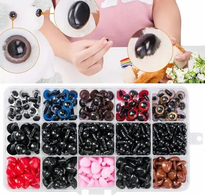 Produktbild von 752 Stück Sicherheitsaugen und Nasen aus Kunststoffharz, verschiedene Größen und Farben, glättende Puppenaugen und Nasen zum Häkeln, Nähen, Plüschspielzeug