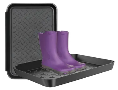 Productafbeelding van Schoenenbak voor druppels - Met verhoogde rand voor natte schoenen en waterbakken voor honden - 2 stuks - Zwart - 35 x 27,5 x 3 cm