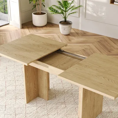 Image de OKWISH Table Extensible - Table à Manger Rectangulaire Avec Plateau Épais en MDF, Pour 6 à 8 Personnes - Couleur Chêne