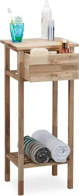 Obrázek produktu pro Odkládací stolek se zásuvkou a 2 policemi - Ořech - Dřevěný stolek - Přírodní barva - 80x35x30 cm