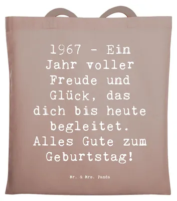 Produktbild von Mr. & Mrs. Panda Jutebeutel Spruch 1967 Geburtstag Freude - Braun Pastell - Geschenk, Tote Bag, Geburtstagsgeschenk, Tragetasche, Jahrgang, Schultasche, Tasche, Alter