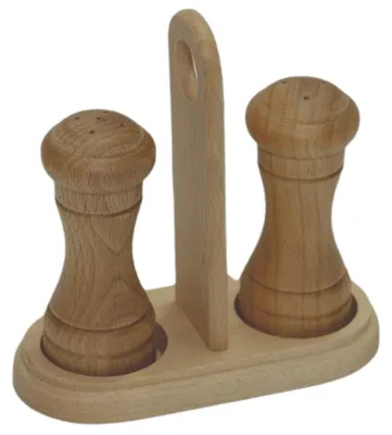 Holz-Ständer mit Salz- und Pfefferstreuer, 10 cm, Buchenholz