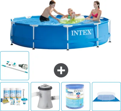 Obrázek produktu pro Bazén Intex s kulatým rámem - 305 x 76 cm - modrý - součástí je balíček na údržbu - filtrační čerpadlo pro bazén - filtr - podložka - vysavač