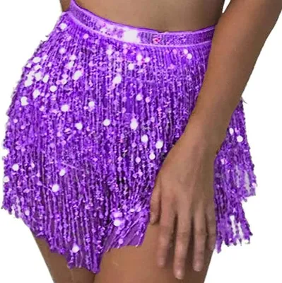 Produktbild von Glitzernder Pailletten-Minirock für Damen mit Quasten, Fransen Bauchtanz Hüfttuch, Rave-Kostüm für Frauen und Mädchen