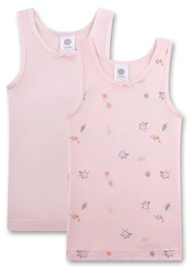 Productafbeelding van Sanetta meisjesonderhemd roze, met vogeltjesprint | 2-delige set kindershirt