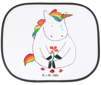 Produktbild von Mr. & Mrs. Panda Sonnenblende Auto Einhorn Traurig - Weiß - Geschenk, Sonnenschutz für, Seitenscheibe, Einhörner, Blume, Liebe, saugnapf, Trauer, Autoscheiben, Unicorn