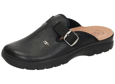 Produktbild von Fly Flot Herren Hausschuh Lederdecksohle Pantoffel Clog 220038, Größe:45 EU, Farbe:Schwarz