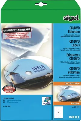 Produktbild von CD-/DVD-Etiketten Inkjet 117mm VE=10x50 Stück (25 Blatt) weiß