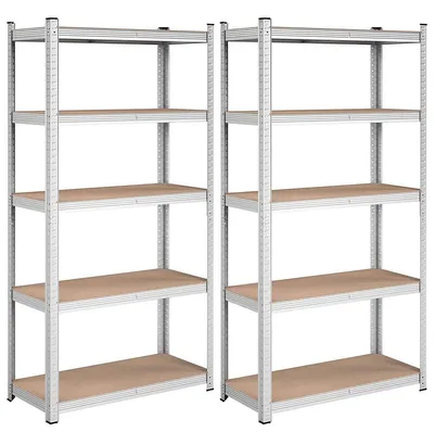 Obrázek produktu pro Pětipatrové Regály, Sada 2 Ocelových Regálů Pro Skladování, Montáž Bez Nářadí, Pro Garáž, Kůlnu, Nosnost 875 Kg,