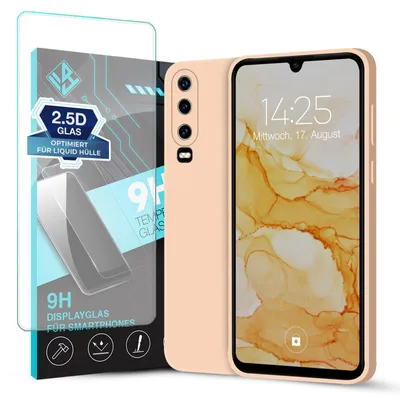 Produktbild von Hülle für Huawei P30 mit 9H Displayglas Displayschutz Case Cover Bumper Smartphone Softgrip Schutzhülle Farbe: Rosa