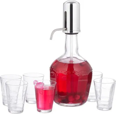 Zdjęcie produktu dla Szklany dzbanek z pompką ręczną – 6 szklanek – 2,4 litra – przezroczysty – idealny do soków i wody
