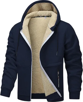 Produktbild von Winterjacke Herren Gefütterte Jacke mit Kapuze Männer Einfarbiges Mantel mit Reißverschluss Herren Winddicht Outdoorjacke Wärmend Jacke Mantel, Herren , navy blau, XL