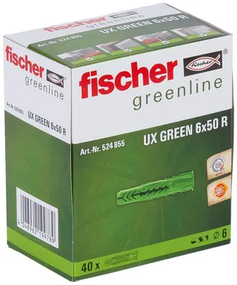 Zdjęcie produktu dla Fischer Universal plug UX Green 6 x 50 R with rim 40 pcs.