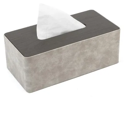 Obrázek produktu pro Krabička na kapesníky zPolyuretankůže, šedá, s dekorací imitující dřevěnou strukturu, rozměry 24x12x9 cm