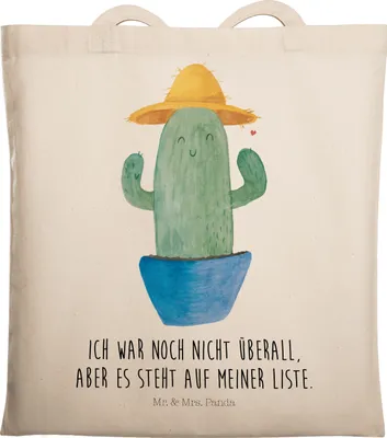 Produktbild von Mr. & Mrs. Panda Tote Bag Kaktus Hut - Transparent - Geschenk, Spruch, umhängebeutel, Tasche, Laptoptasche, Weltreise, Reisen, Einkaufstasche, Jutebeutel, Kakteen