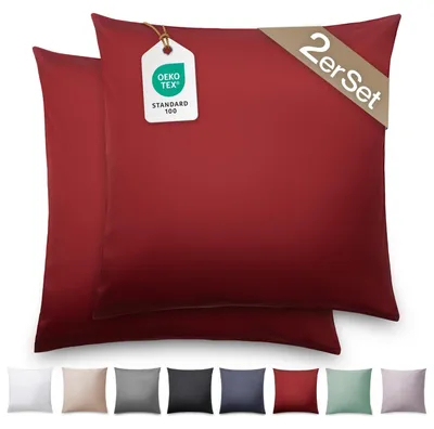 Immagine prodotto di Blumtal set di 2 federe in raso di cotone mako premium 50x50 cm - Morbidissima federa 50x50, dall'aspetto nobile e con cerniere dello stesso colore, federa, Aurora Red - Rosso