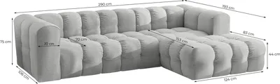 Productafbeelding van Designbank SOLVIE, stoffering Tiffani, grijs, met chaise longue aan de rechterkant