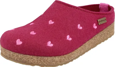 Produktbild von Haflinger Damen Pantoffel Schurwolle Herz Stickerei Grizzly Cuoricini 741031, Größe:41 EU, Farbe:Rot