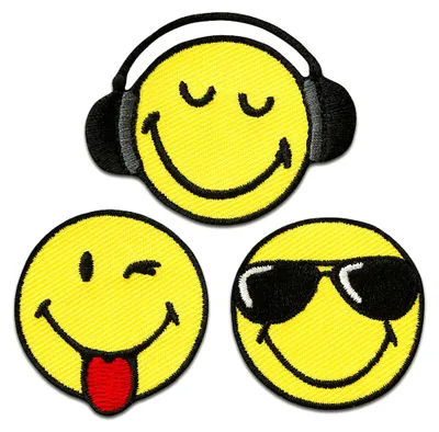 Obrázok produktu pre Set Smiley © 3ks. Cool - záplata, nažehľovačka, nažehľovací obrázok, nášivka, záplata, nažehľovačka, veľkosť: Ø 3,5 cm